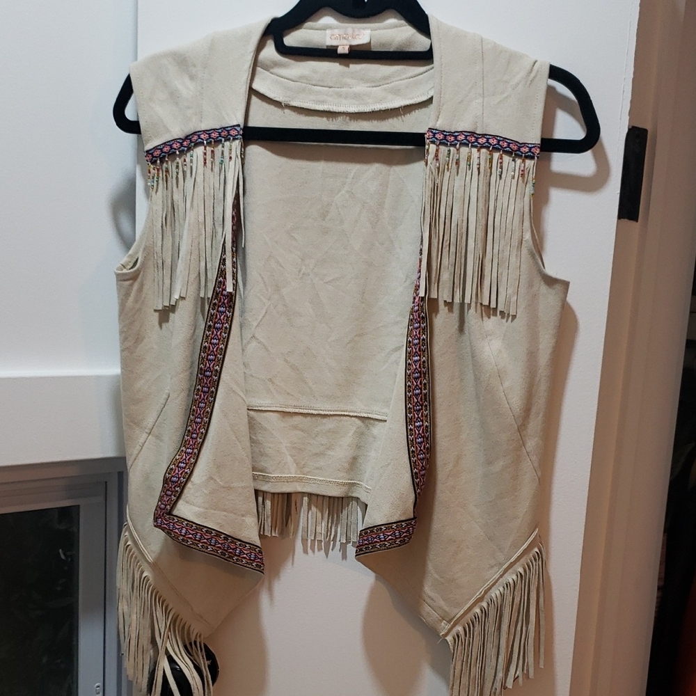 Beige Fringe Cowboy Style Vest